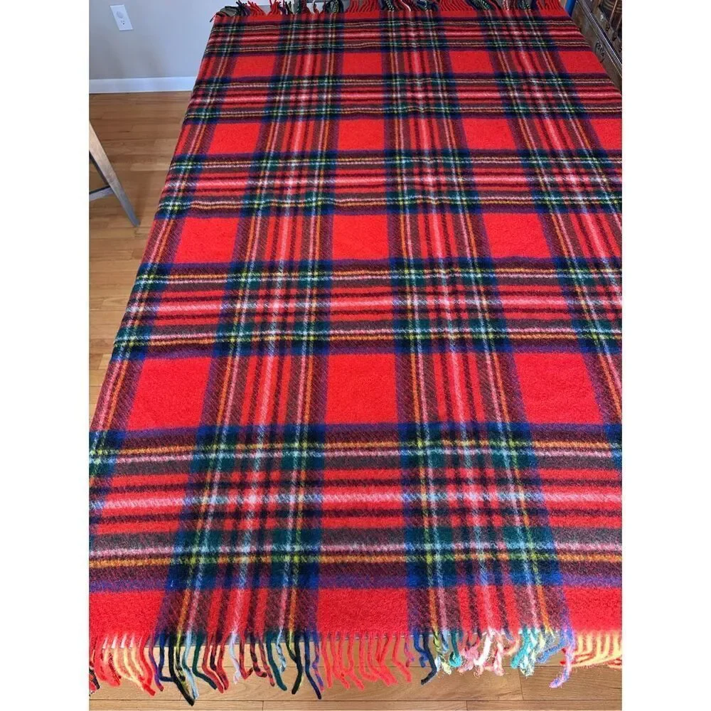 Connemara Foxford Ireland 100% Pure Wool Rug Blanket Red Royal Stewart Plaid Fri